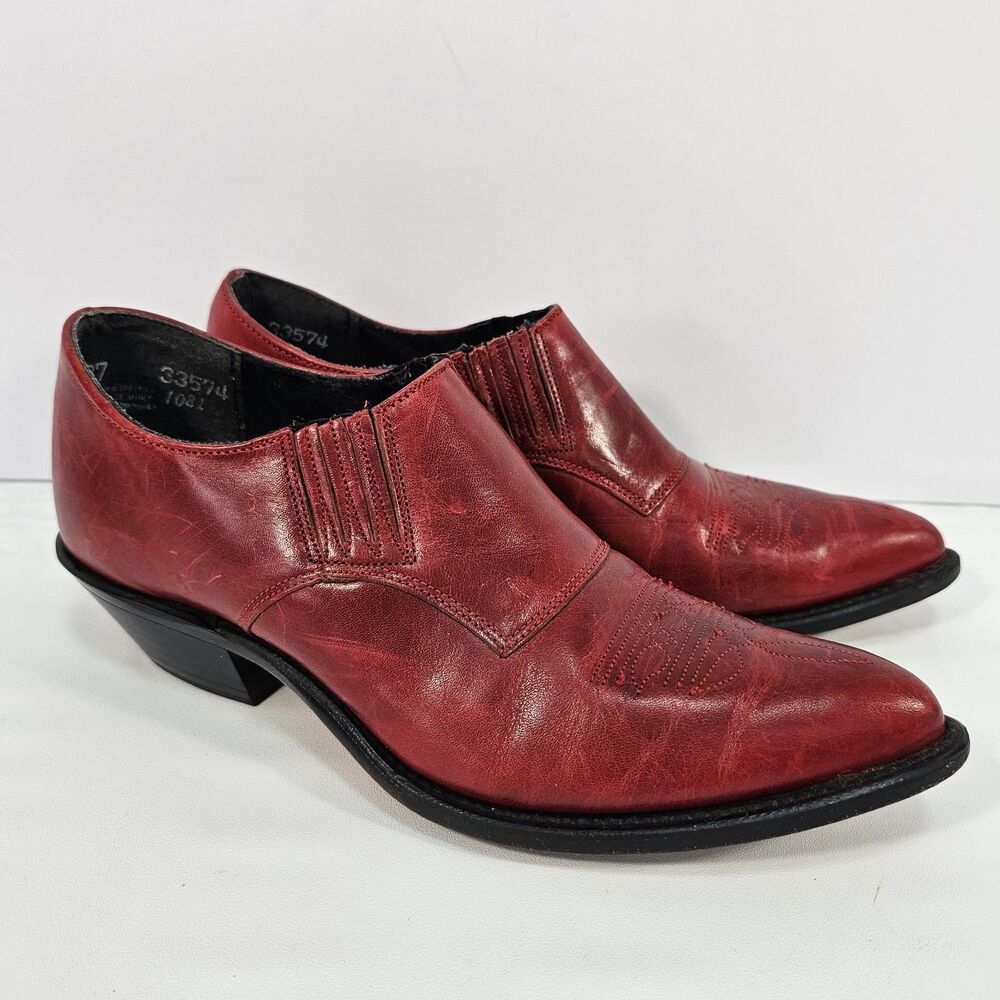 Vintage CODE West Made in USA Red Leather Western Pointed Toe Heels 6.5M